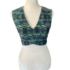 Zio New York women's small green and black full zip v-neck sleeveless crop top